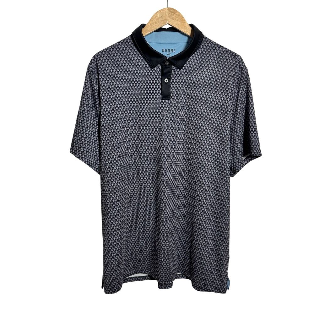 Rhone Golf‎ Polo Performance Men XL Gray Black Geometric Print Sport Spring Prep